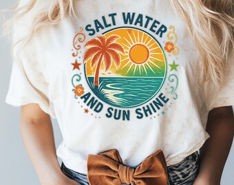 Água Salgada E Brilho Do Sol Png, Design De Sublimação, Verão Png, Praia Retro Png, Tropical Png, Design De Camiseta, Download Instantâneo Png, DTF
