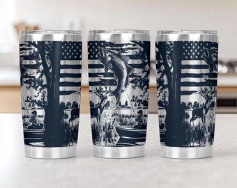 Fishing Tumbler Wrap Laser File Svg USA Flag 20oz Laser Engraved Tumbler Wrap Deer 20 oz Hunting Tumbler Svg Design Laser Engraving Svg