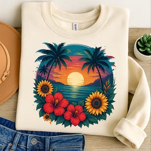 Summer Png, Beach Png, Palm Trees Png, Hibiscus Flowers Png, Beach Sunset Png, Sublimation Design, T-Shirt Design, Sweatshirt Png