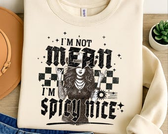 I’m Not Mean I’m Spicy PNG, Funny Snarky Shirt Design, Funny Mental Health Digital Download | Retro Checkered Sarcasm Sublimation PNG
