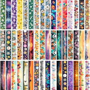 May include: A collection of 50 colorful washi tape rolls with various patterns, including floral, geometric, and abstract designs. The tapes are perfect for adding a touch of personality to journals, planners, and crafts.