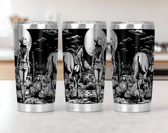 Cowgirl Tumbler Laser File Svg, 20oz Engraved Tumbler Laser File, Cowgirl 20 oz Tumbler Wrap Svg Design, Western Horse Laser Engraving Svg