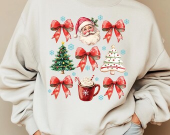 Coquette Christmas png, Coquette Bow Png, Christmas Tree sublimation, Retro Holidays, Santa Hot Cocoa Candy Cane Xmas Tree Cake, Girly Xmas