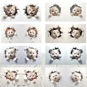 May include: A set of eight digital images featuring adorable kittens peeking out of holes in a wall. The kittens are in various poses and expressions, with some looking curious and others playful. The images are perfect for adding a touch of whimsy to any digital project.