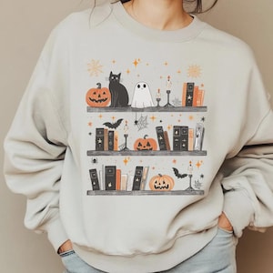 居心地の良いハロウィーンの本棚PNG、読書クラブ昇華デザイン、ゴーストブックイッシュ、秋、流行の読書、Tシャツデジタルダウンロード、DTF