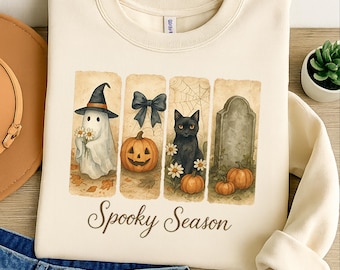 Gruselige Jahreszeit Png, Weinlese-Halloween-Geist Png, Kokette Herbst-Kürbis-Hemd-Design, Halloween-Bürstenstrich-Sublimation, Witchy Vibes Png
