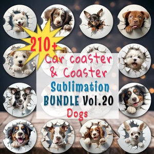 210+ Dog PNG Car Coaster Sublimation Design - vol 20 Dogs, about 100 breeds, Round Sublimation Design, Instant Download, Commercial Use Png