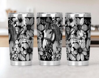 Horse Wildflower 20oz Tumbler Laser Engrave File, 20 oz Quencher Wildflowers Tumbler Wrap SVG and PNG File, Laser Engraving Tumbler