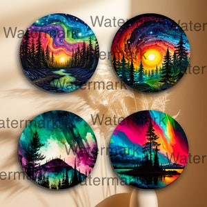 Northlight forest Coaster Sublimation Design PNG, Car Coaster Designs, Round Sublimation Design, Instant Download, Commercial Use Png