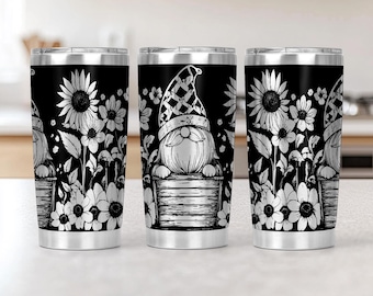 Gnome Flowers 20oz Tumbler Laser Engrave File, 20 oz Quencher Wildflowers Tumbler Wrap SVG and PNG File, Laser Engraving Tumbler
