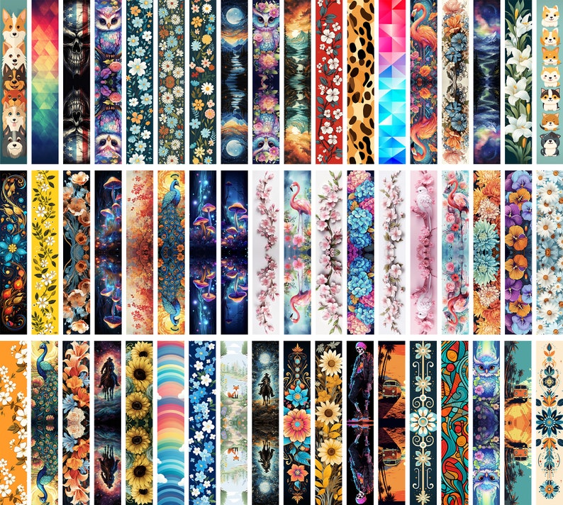 May include: A collection of 40 digital printable designs featuring various patterns and images. The designs include floral patterns, geometric shapes, animals, and abstract art. The designs are perfect for creating unique and personalized projects.