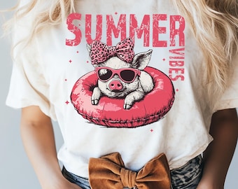 Summer vibes Png, Pig design Png, Retro summer shirt design, Funny beach shirt print, Summer sublimation design, Beach graphic Png