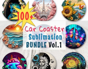 100 PNG Car Coaster Sublimation Design, Car Coaster Designs, Round Sublimation Design, Instant Download, Commercial Use Png