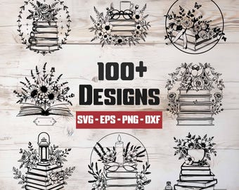 Floral Book SVG Bundle, Book Vector, Book Silhouette, Book Clipart - digital download svg, png, eps, dxf, svg files for cricut