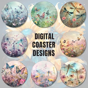 Dragonfly butterfly Coaster Sublimation Design PNG, Car Coaster Designs, Round Sublimation Design, Instant Download, Commercial Use Png