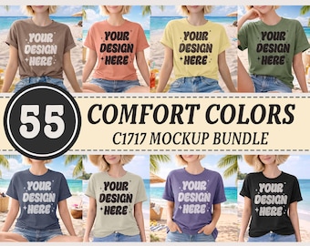 Summer T-Shirt Mock-up Comfort Colors C1717 T-shirt Mockup Bundle, Neutral Minimal Trendy Summer Fall Long Shirt Mock