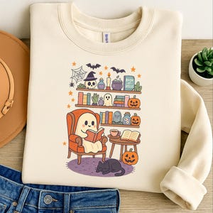 Retro Ghost Reading Books SVG, Librarian Ghost Halloween PNG, Halloween Teacher svg, Halloween Shirt, Teacher Gift, Boo School, witch png