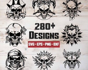 Skull SVG Bundle, Skull Vector, Skull Silhouette, Skull Clipart - digital download svg, png, eps, dxf, svg files for cricut