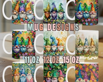 9 3D gnomes Mug wrap PNG, mug Sublimation Design, 11oz 12oz 15oz coffee cup template, Cute cat, Commercial Use Png