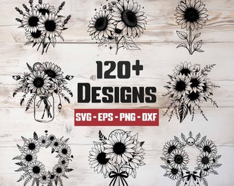 Sunflower SVG Bundle, Sunflower Vector, Sunflower Silhouette, Sunflower Clipart - digital download svg, png, eps, dxf, svg files for cricut