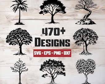 Paquete de archivos SVG de árboles, vectores de árboles, siluetas de árboles, imágenes prediseñadas de árboles: descarga digital en formatos svg, png, eps, dxf y svg para Cricut.