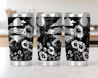 Wildflower Northlight 20oz Tumbler Laser Engrave File, 20 oz Quencher Wildflowers Tumbler Wrap SVG and PNG File, Laser Engraving Tumbler
