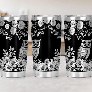 Owl Wildflowers Tumbler Wrap Laser Svg 20oz Laser Engraved Tumbler Wrap Floral Laser Engraving Svg Flowers 20 oz Tumbler Laser Svg Design