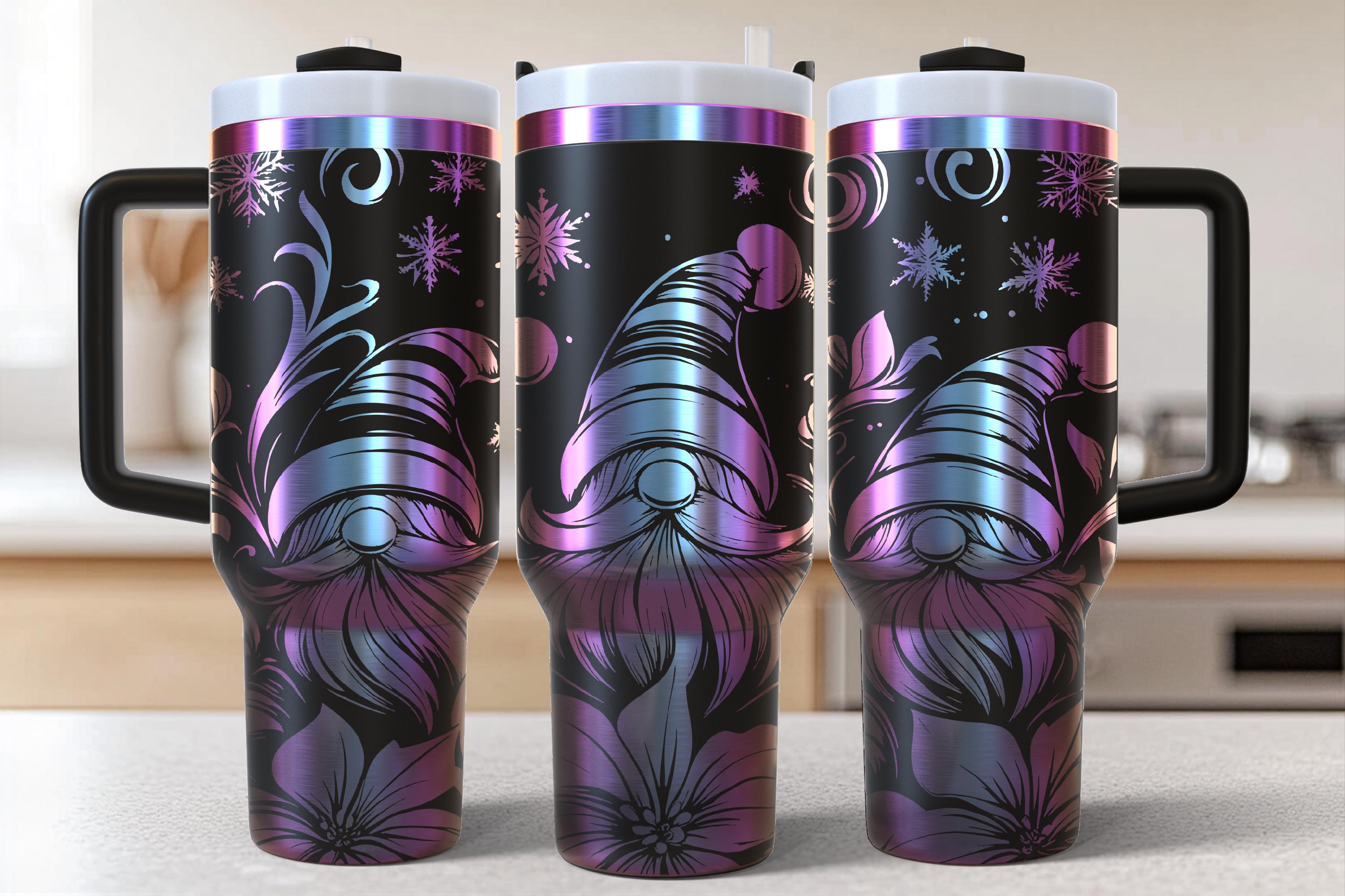 Gnomes Flowers 40oz Tumbler Laser Engrave File, 40 oz Quencher Wildflowers Tumbler Wrap SVG and PNG File, Laser Engraving Tumbler