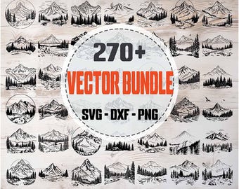 Mountain SVG Bundle, Nature Landscape Cut Files, Mountain Silhouettes and Clipart, svg, png, dxf for Cricut and Silhouette