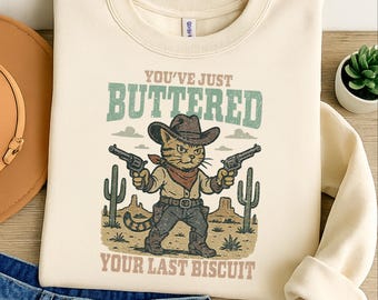 Funny Western design Png - Retro cowboy graphic for sublimation and DTG printing - Funny cat t-shirt design - Country saying Png