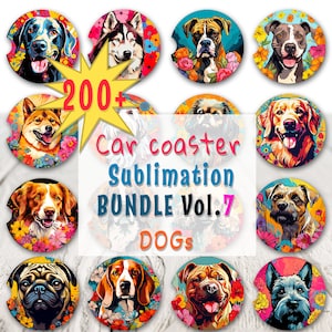 200+ PNG Car Coaster Sublimation Design - vol 7 Dogs, about 100 breeds, Round Sublimation Design, Instant Download, Commercial Use Png