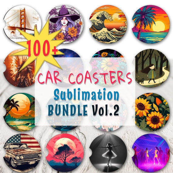 100 PNG Car Coaster Sublimation Design New Vol 2, Car Coaster