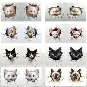 May include: A set of 10 digital printable images featuring various cats peeking through holes in a wall. The images are perfect for crafting projects, scrapbooking, or adding a touch of whimsy to your home decor.