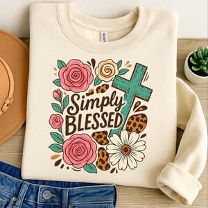 Simply Blessed Png, Christian Sublimation Png, Floral Christian Png, Bible Verse Tee Download