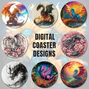 Dragon Car Coaster Sublimation Design PNG, Round Sublimation Design, Download istantaneo, Commercial Use Png