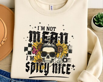 I’m Not Mean I’m Spicy PNG, Funny Snarky Shirt Design, Funny Mental Health Digital Download | Retro Checkered Sarcasm Sublimation PNG