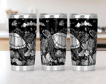 Turtle Flowers 20oz Tumbler Laser Engrave File, 20 oz Quencher Wildflowers Tumbler Wrap SVG and PNG File, Laser Engraving Tumbler