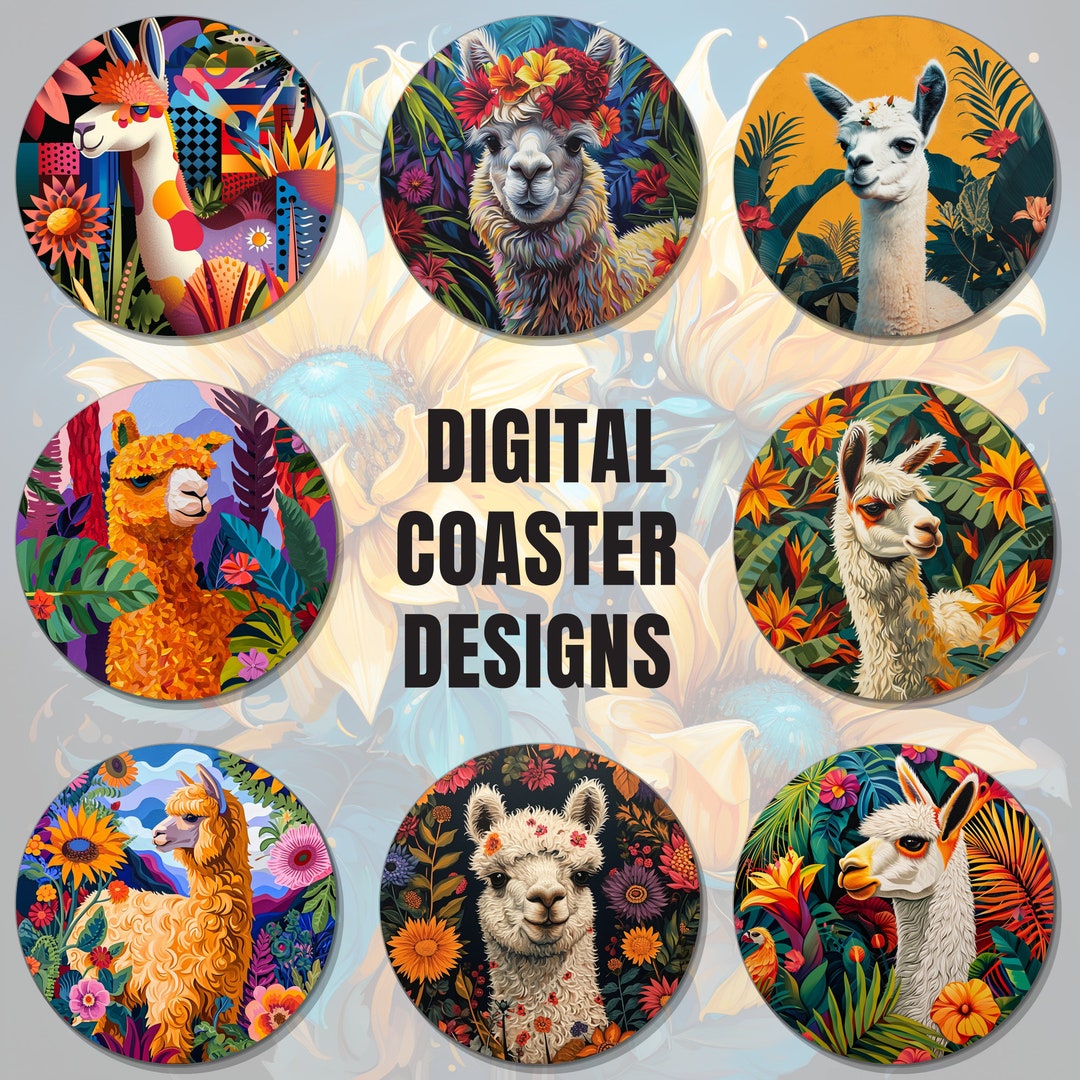 32 Alpaca Coaster Sublimation Design PNG, Car Coaster Designs, Round ...