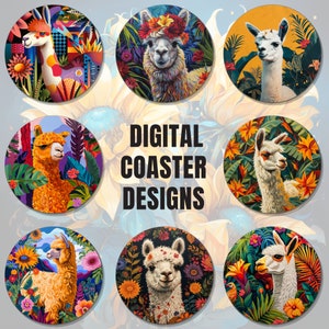 32 Alpaca Coaster Sublimation Design PNG, Car Coaster Designs, Round Sublimation Design, Instant Download, Commercial Use Png