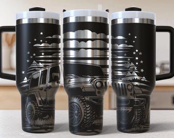 4WD Car Flowers 40oz Tumbler Laser Engrave File, 40 oz Quencher Wildflowers Tumbler Wrap SVG and PNG File, Laser Engraving Tumbler