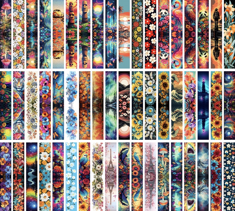May include: A collection of 40 colorful digital art prints featuring various designs, including floral patterns, abstract shapes, and nature scenes. The prints are arranged in a grid pattern and are perfect for adding a touch of color and personality to any space.