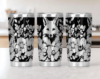 Fox Flowers 20oz Tumbler Laser Engrave File, 20 oz Quencher Wildflowers Tumbler Wrap SVG and PNG File, Laser Engraving Tumbler