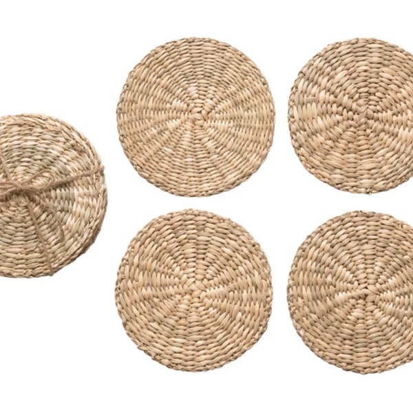 Hand-Woven Seagrass Coaster Set, coasters