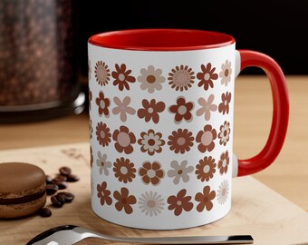 Tasse à café C-Accent, motif floral vintage de 11 oz. Tasse. Café. Tasse. Fleur. Floral. boire. Thé. Céramique. Poignée. 11 onces. Accent. beau.