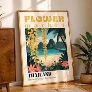 Ratchaphruek Blomstermarknad Tryck Thailand Botanisk Poster Tropisk Blommig Väggkonst
