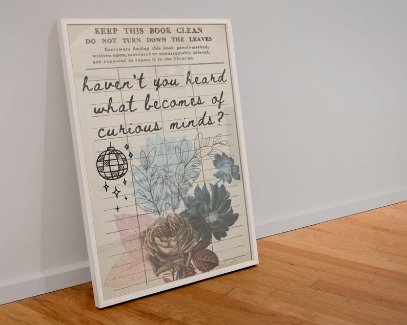Curious Minds Quote Poster Vintage Library Card Wonderland Book Lover Wall Art image 10