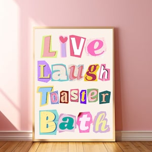 Live Laugh Toaster Bath Poster Revista Cartas Arte Recorte Carta Cartel Divertido Vintage Baño Arte Impresión Baño Arte Impresión BañoImpresión