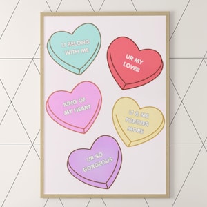 Candy Hearts Wall Art King Of My Heart Poster Galentines Print Candy Hearts Print Cute Valentine Candy Pink Girly Aesthetic Pink Pastel Wall