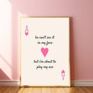 Nuevo cartel romántico As de corazones Arte imprimible As Arte de naipes As Tarjeta Decoración de pared Preppy Girly Pink Ace Tarjeta Coqueta Póster