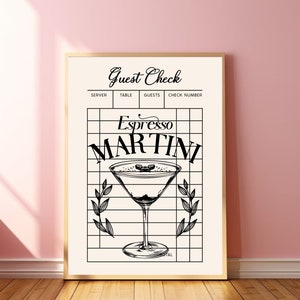 Trendy Guest Check Espresso Martini Art Retro Coffee Poster Minimalist Receipt Retro Bar Cart Print Guest Check Print Guest Check Poster